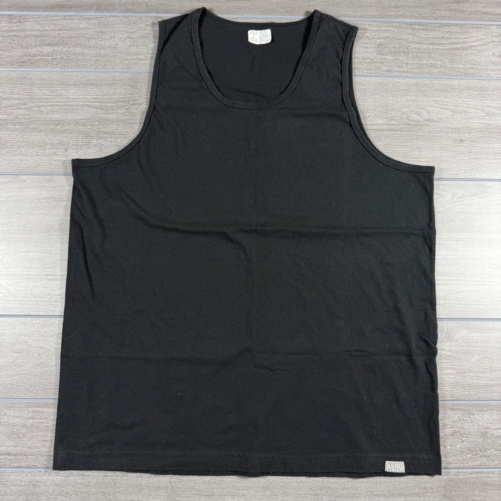 J.Crew Tank Top XL Black Vintage Made in USA Cotton Ribbed Hem Logo Patch